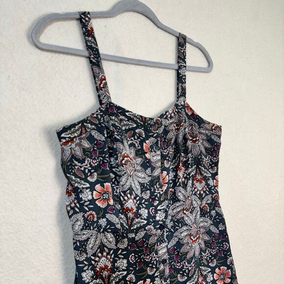 Loft Ann Taylor Dark Paisley Floral Gray Button Down Sundress Size 6 Sleeveless - Picture 6 of 8